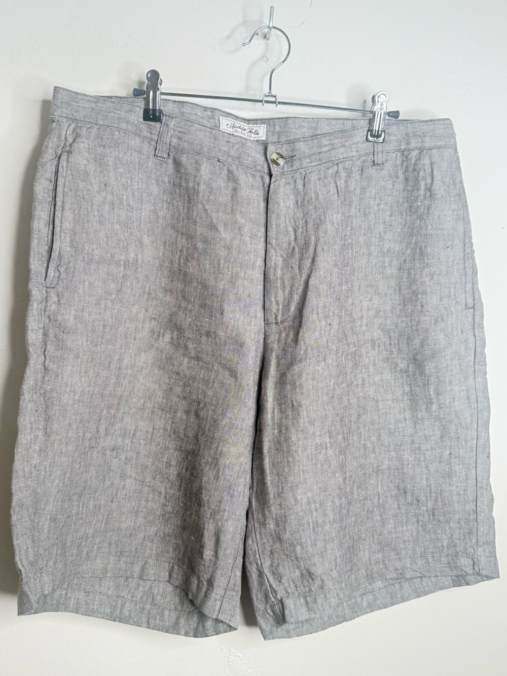 Men's Flat-Front Linen Blend Shorts in Light Gray. $60 for both